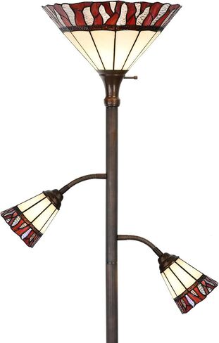 Bieye L10838 Fire Flame Tiffany Style Stained Glass Torchiere Floor Lamp with Sidelights for Reading, 70-inches Tall (Flame, Red) in Kuwait