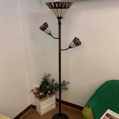 Bieye L10838 Fire Flame Tiffany Style Stained Glass Torchiere Floor Lamp with Sidelights for Reading, 70-inches Tall (Flame, Red) in Kuwait