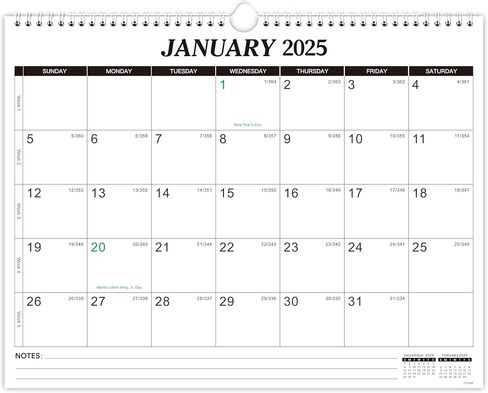 2025-2026 Wall Calendar - Jan 2025 - Jun 2026, 18 Monthly Calendar 2025-2026, 15" x 11.5", 2025 Calendar with Weekly Numbers, Large Blocks, Notes, Twin-Wire Binding, Hanging Hook - Classic Black in Kuwait