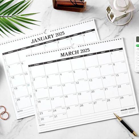 2025-2026 Wall Calendar - Jan 2025 - Jun 2026, 18 Monthly Calendar 2025-2026, 15" x 11.5", 2025 Calendar with Weekly Numbers, Large Blocks, Notes, Twin-Wire Binding, Hanging Hook - Classic Black in Kuwait