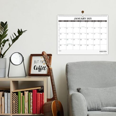 2025-2026 Wall Calendar - Jan 2025 - Jun 2026, 18 Monthly Calendar 2025-2026, 15" x 11.5", 2025 Calendar with Weekly Numbers, Large Blocks, Notes, Twin-Wire Binding, Hanging Hook - Classic Black in Kuwait