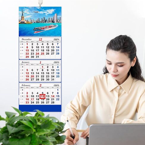 تقويم حائط 2025، تقويم 2025، تقويم عمودي لعرض 3 أشهر (مطوي في شهر) 33 بوصة × 13 بوصة، ديسمبر 2024 - يناير 2026، مثالي للتنظيم والتخطيط اليومي (تمثال الحرية) in Saudi Arabia