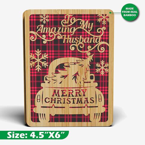 Merry Christmas Card For Husband - | Made From Real Bamboo | 6" X 4.5" - 1 Pack (Envelope Included) | Laser Cut, Pickup Truck Themed Husband Christmas Card from Wife or Significant Other in Kuwait