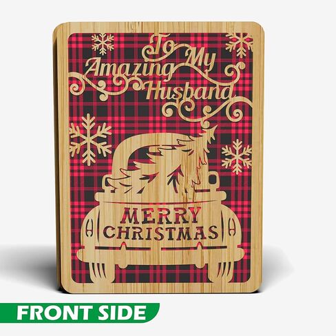 Merry Christmas Card For Husband - | Made From Real Bamboo | 6" X 4.5" - 1 Pack (Envelope Included) | Laser Cut, Pickup Truck Themed Husband Christmas Card from Wife or Significant Other in Kuwait
