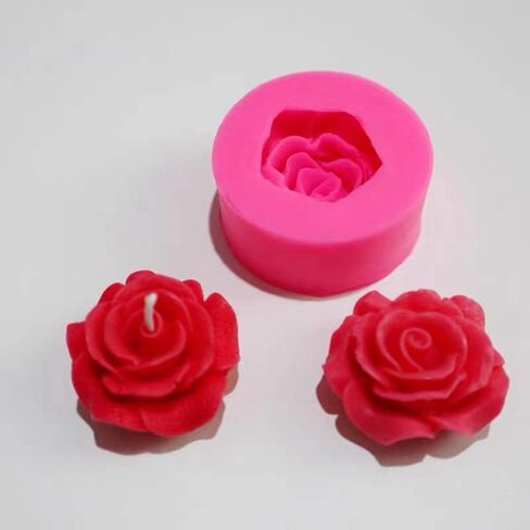 Rose Flower Candle Silicone Mold Fondant Soap 3D Cake Mold Cupcake Jelly Candy Chocolate Decoration Baking Tool Moulds (1.68 * 1.68 * 0.4inch) in Kuwait