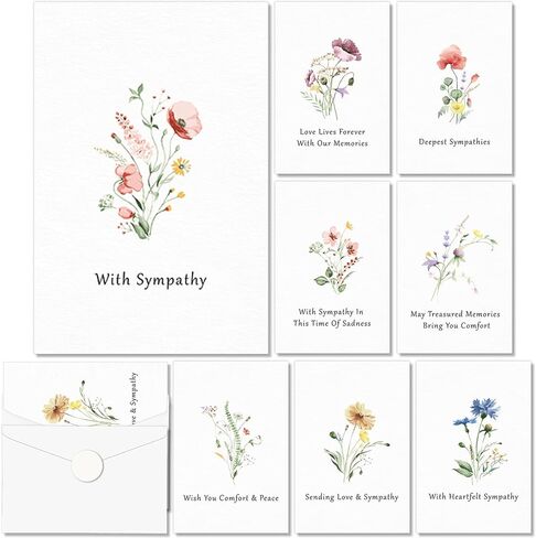 100Pcs Bulk Sympathy Cards with Envelopes Stickers Watercolor Flower Condolence Cards With Greetings Thoughtful Messages Inside Thinking of You Cards Floral Funeral Cards Floral Bereavement Cards in Saudi Arabia