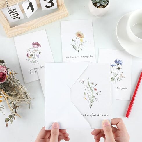 100Pcs Bulk Sympathy Cards with Envelopes Stickers Watercolor Flower Condolence Cards With Greetings Thoughtful Messages Inside Thinking of You Cards Floral Funeral Cards Floral Bereavement Cards in Saudi Arabia
