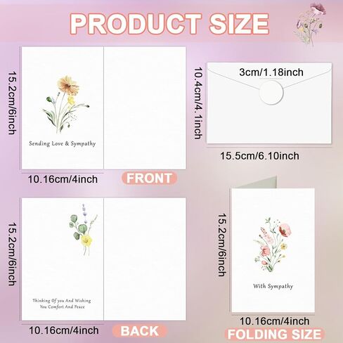 100Pcs Bulk Sympathy Cards with Envelopes Stickers Watercolor Flower Condolence Cards With Greetings Thoughtful Messages Inside Thinking of You Cards Floral Funeral Cards Floral Bereavement Cards in Saudi Arabia