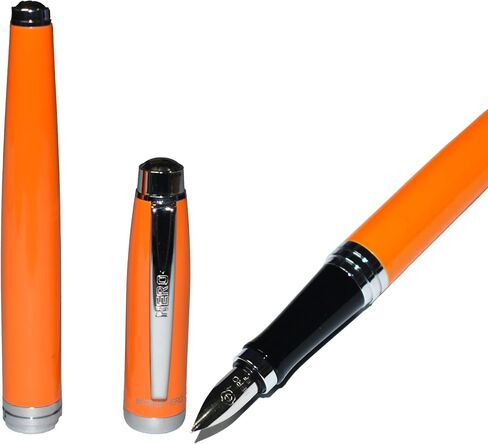 Fountain pen, extra fine point smooth writing pens for journaling fancy pens, hero 602 orange colored metal pen writer gifts Pen Sets for Men and Women Classic Design with Converter in Saudi Arabia