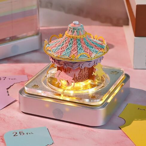 3D Calendar 2025 with LED Lights, Innovative Desk Time Piece Calendar 2025, Sculpture Calendar Memo Pads Paper for Office, Calendar That Makes Art, Christmas Gift for Colleagues Friends (Carousel) in Saudi Arabia