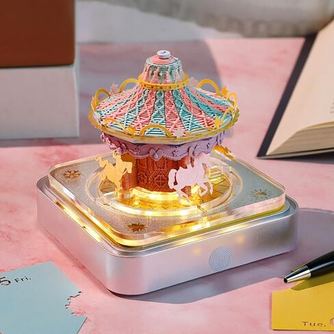 3D Calendar 2025 with LED Lights, Innovative Desk Time Piece Calendar 2025, Sculpture Calendar Memo Pads Paper for Office, Calendar That Makes Art, Christmas Gift for Colleagues Friends (Carousel) in Saudi Arabia
