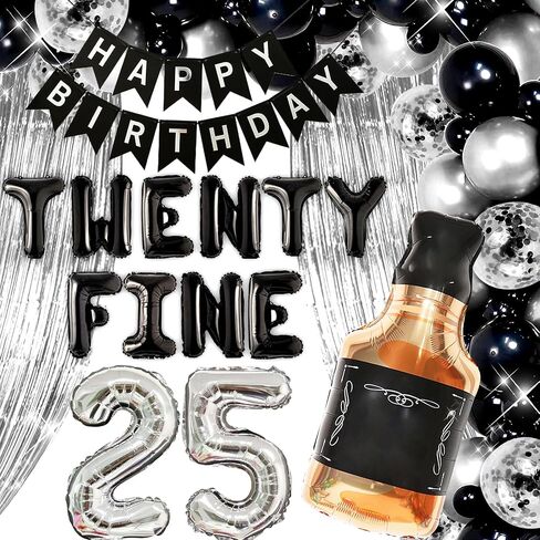 LaVenty Black Twenty Five عيد ميلاد الديكور 25 بالون عيد ميلاد 25 زينة عيد ميلاد للنساء مضحك عيد ميلاد سعيد الديكور 25 عدد بالونات in Kuwait