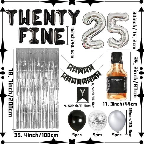 LaVenty Black Twenty Five عيد ميلاد الديكور 25 بالون عيد ميلاد 25 زينة عيد ميلاد للنساء مضحك عيد ميلاد سعيد الديكور 25 عدد بالونات in Kuwait