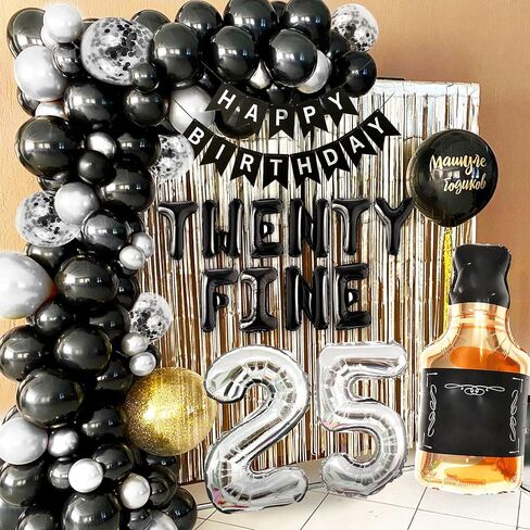 LaVenty Black Twenty Five عيد ميلاد الديكور 25 بالون عيد ميلاد 25 زينة عيد ميلاد للنساء مضحك عيد ميلاد سعيد الديكور 25 عدد بالونات in Kuwait