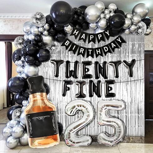 LaVenty Black Twenty Five عيد ميلاد الديكور 25 بالون عيد ميلاد 25 زينة عيد ميلاد للنساء مضحك عيد ميلاد سعيد الديكور 25 عدد بالونات in Kuwait
