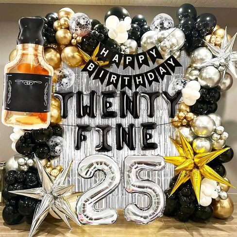LaVenty Black Twenty Five عيد ميلاد الديكور 25 بالون عيد ميلاد 25 زينة عيد ميلاد للنساء مضحك عيد ميلاد سعيد الديكور 25 عدد بالونات in Kuwait