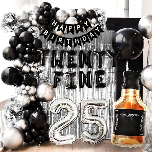 LaVenty Black Twenty Five عيد ميلاد الديكور 25 بالون عيد ميلاد 25 زينة عيد ميلاد للنساء مضحك عيد ميلاد سعيد الديكور 25 عدد بالونات in Kuwait
