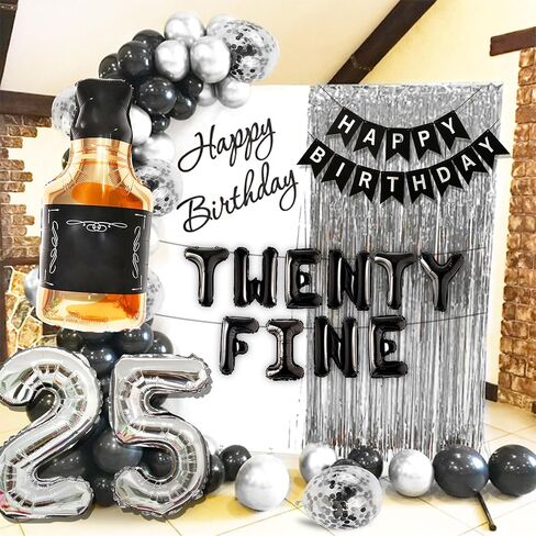 LaVenty Black Twenty Five عيد ميلاد الديكور 25 بالون عيد ميلاد 25 زينة عيد ميلاد للنساء مضحك عيد ميلاد سعيد الديكور 25 عدد بالونات in Kuwait
