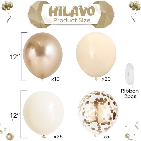 Beige and Champagne Gold Balloon Set, 60Pcs 12 Inch Nude Cream Retro White Sand Balloons with Metallic Champagne Gold Confetti Latex Balloons for Birthday Wedding Baby Bridal Shower Party Decorations in Kuwait