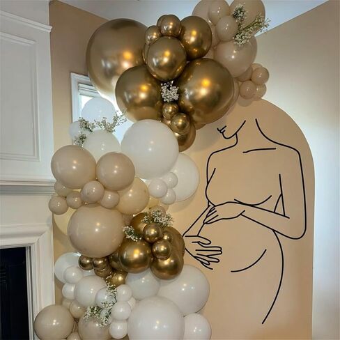 Beige and Champagne Gold Balloon Set, 60Pcs 12 Inch Nude Cream Retro White Sand Balloons with Metallic Champagne Gold Confetti Latex Balloons for Birthday Wedding Baby Bridal Shower Party Decorations in Kuwait
