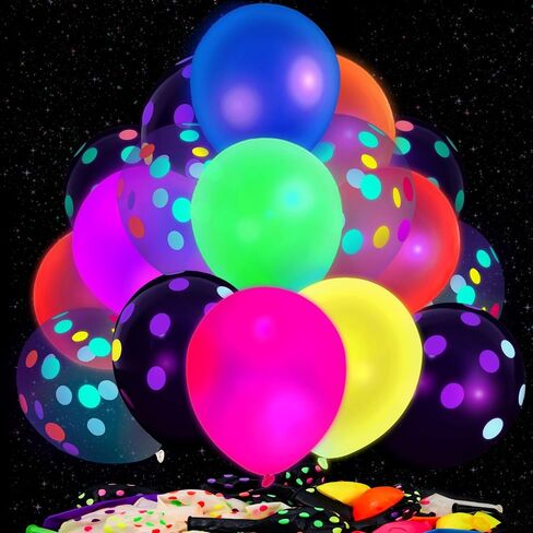 MCPINKY 42PCS UV Neon Balloons Assorted, 12" Glow Party Latex Balloons with Neon Dots Fluorescent Balloons for Birthday Wedding Glow Party Supplies in Saudi Arabia