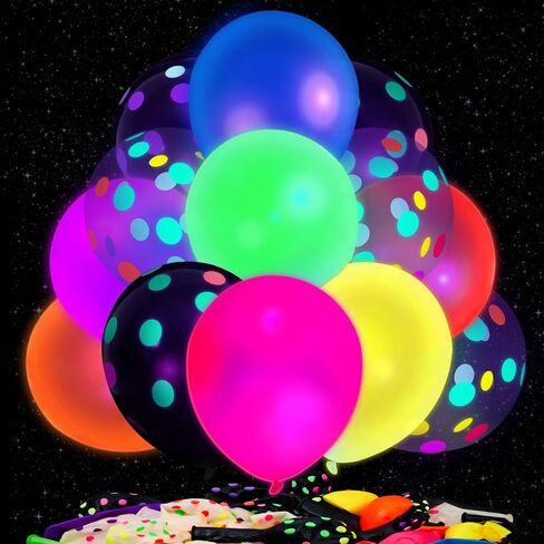 MCPINKY 42PCS UV Neon Balloons Assorted, 12" Glow Party Latex Balloons with Neon Dots Fluorescent Balloons for Birthday Wedding Glow Party Supplies in Saudi Arabia