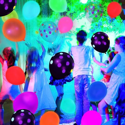 MCPINKY 42PCS UV Neon Balloons Assorted, 12" Glow Party Latex Balloons with Neon Dots Fluorescent Balloons for Birthday Wedding Glow Party Supplies in Saudi Arabia