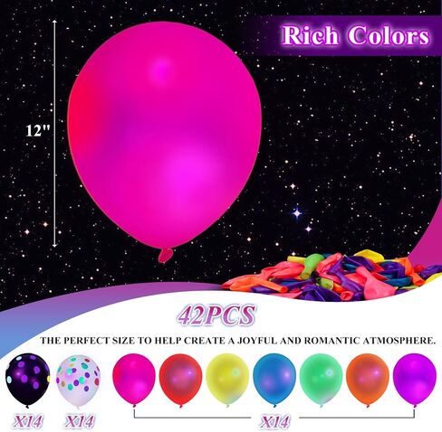 MCPINKY 42PCS UV Neon Balloons Assorted, 12" Glow Party Latex Balloons with Neon Dots Fluorescent Balloons for Birthday Wedding Glow Party Supplies in Saudi Arabia