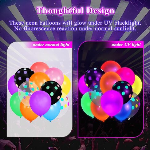 MCPINKY 42PCS UV Neon Balloons Assorted, 12" Glow Party Latex Balloons with Neon Dots Fluorescent Balloons for Birthday Wedding Glow Party Supplies in Saudi Arabia