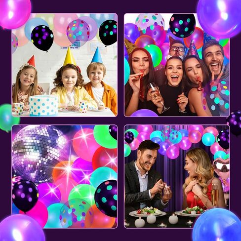 MCPINKY 42PCS UV Neon Balloons Assorted, 12" Glow Party Latex Balloons with Neon Dots Fluorescent Balloons for Birthday Wedding Glow Party Supplies in Saudi Arabia