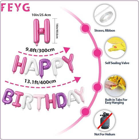 Rainbow Happy Birthday Balloons Banner,16 Inch Mylar Foil Letters Set,Inflatable Reusable Party Decor,for Women,Men,Kids Boys & Girls Birthday DIY Decorations Party Supplies in Kuwait