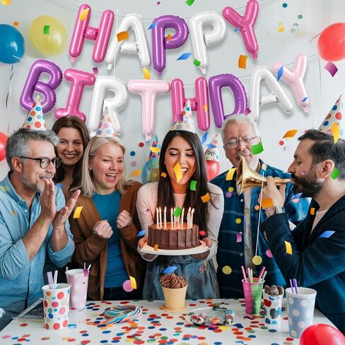 Rainbow Happy Birthday Balloons Banner,16 Inch Mylar Foil Letters Set,Inflatable Reusable Party Decor,for Women,Men,Kids Boys & Girls Birthday DIY Decorations Party Supplies in Kuwait