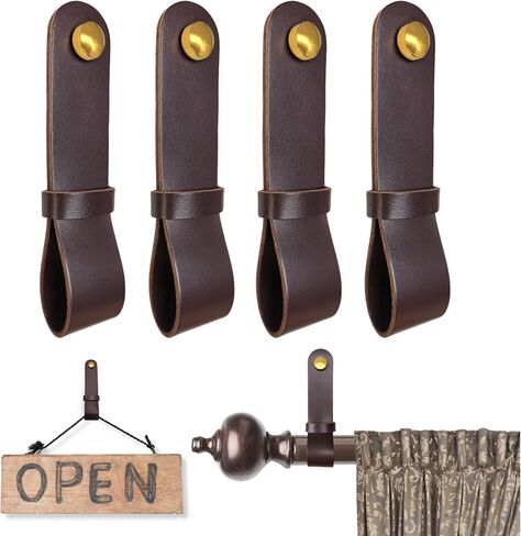 Premium Leather Curtain Rod Holder - Boho Style Decorative Leather Straps, Hooks for Wall Hanging, Versatile Leather Holders for Curtains, Towels, Oars, and Home Decor (White, 2 Pack) in Saudi Arabia