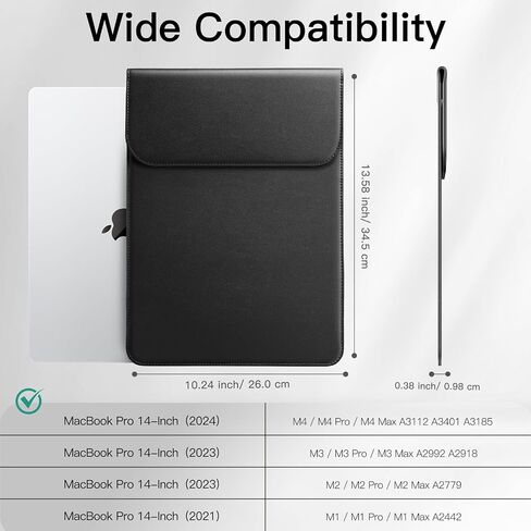 JETech Slim Laptop Sleeve for MacBook Air 13-Inch M3 A3113 M2 A2681 M1 A2337 A2179 A1932, MacBook Pro 13-Inch M2 M1 A2338 A2251 A2289 A2159 A1989 A1706 A1708, PU Leather Case (Black) in Kuwait