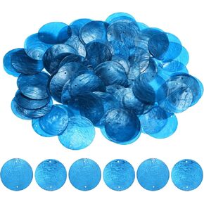 100-Pack Round Shells Pieces, 2 Inch Flat Round Natural Shell Charm with Hole, Discs Sea Shells Coin Bead Connector for Wind Chimes/DIY Craft Hanging [Lake Green]