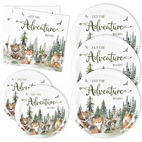 Whaline 72Pcs Let The Adventure Begin Party Supplies Baby Shower Plates Napkins Tableware Set Adventure Awaits Disposable Tableware For Baby Shower Birthday Adventure Party Table Decor Serve 24