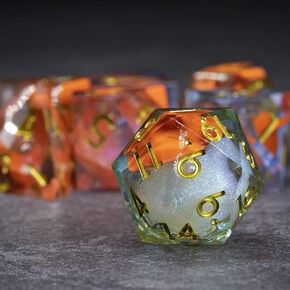 Sage's Portal Souls Liquid Core 7-PC Sharp Edge Resin Polyhedral DND Dice Set for Dungeons and Dragons Dice RPG Tabletop TTRPG (Winter Souls)