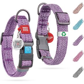 WAUDOG Reflective Cotton Dog Collar Eco-Friendly Alt to Nylon Collar for Small Medium Large Dogs - Adjustable Male Female Dog Collar Pet Collar with QR ID Tag - Collar for Large Breed Dogs and Puppy