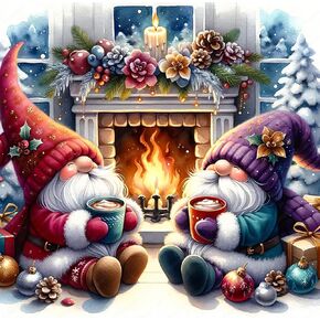 Christmas Diamond Painting Kits for Adults - 5D Christmas Gnome Diamond Art Kits for Beginners, DIY Cute Coffee Gnome Diamond Painting Art Crafts, for Decor Home Walls and Holiday Gifts 16X16Inch