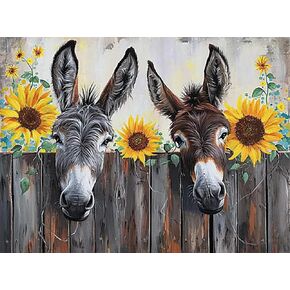 MaiYiYi Sunflower Donkey Diamond Painting by Numbers 5D Full Round Diamond Painting Sunflower Diamond Painting Cross Stitch Kit Donkey Diamond Painting Set for Adult Kids Wall Art Decor (40X30 CM)