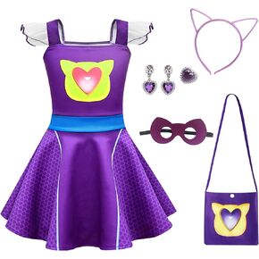 Superhero Dress Ruffle Sleeve Kitties Dresses For Halloween Birthday Party Cosplay With Accessories for fans 3-8Y