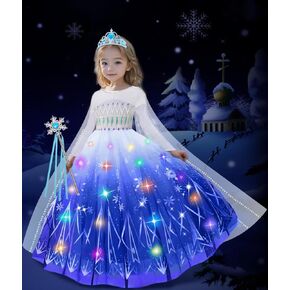 Elsa Light Up Dress for Girls Snow Queen Princess Frozen Dress Up for Halloween Cosplay Birthday Carnival