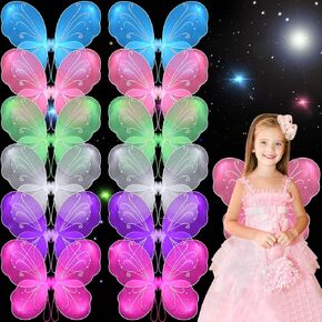 Foaincore 12 Pcs Butterfly Fairy Wings for Girls Dress up Glitter Fairy Costumes for Sparkle Princess Wings Birthday Party Favors (Multicolor)