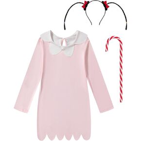 Girls Christmas Pink Costume Vintage Old Fashioned Gown Dress with Headband