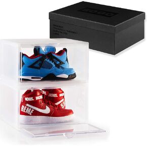 Set of 2 (Clear) Plastic Shoe Box Sneaker Crates Storage Container Magnetic Side Drop Door