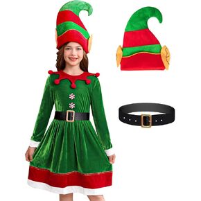 BesserBay الفتيات 3 قطع عيد الميلاد قزم زي فستان قبيح تأثيري مع حزام قبعة حزام 3-12 سنة in Kuwait