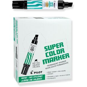 PILOT Super Color Jumbo Refillable Permanent Markers, Xylene-Free Black Ink, Extra-Wide Chisel Point, 12-Pack (45100)