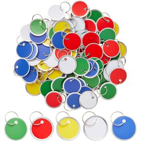 100 Pack Round Paper Key Tags with Split Ring Label for Backpack, Lockbox Storage, Keychain Tag (5 Colors, 1.2 in)