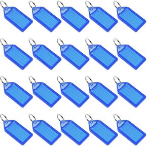 uxcell Plastic Key Tags with Split Ring Keychain ID Luggage Label Window 55x28mm, Blue 20Pcs