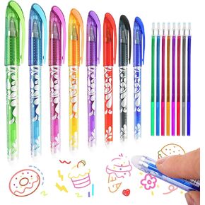 Erasable Gel Pens, 8PCS Gel Ink Rolling Ball Pens with 8 Refillable Pen, Assorted Color Inks 0.5mm Fine Point Pens with Rubber for Adults Kids Students School Office